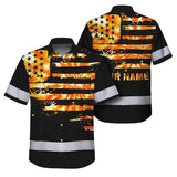 Hi Vis Hawaiian Shirt Reflective Tapes Orange Tie Dye US Flag Custom Name