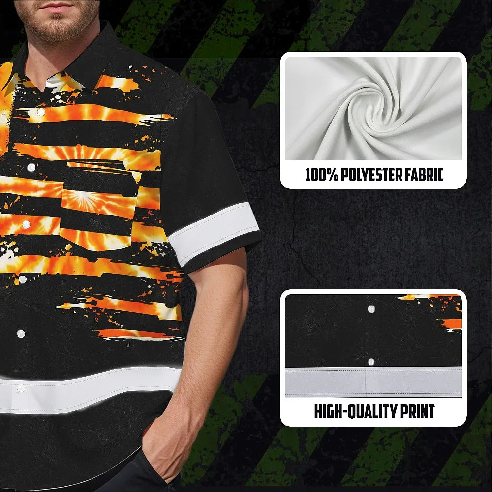 Hi Vis Hawaiian Shirt Reflective Tapes Orange Tie Dye US Flag Custom Name