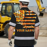 Hi Vis Hawaiian Shirt Reflective Tapes Orange Tie Dye US Flag Custom Name