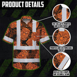 Hi Vis Hawaiian Shirt Reflective Tapes Orange Tiki Custom Name Safety Workwear For Workers, Truckers, Operators