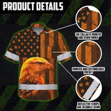 Hi Vis Hawaiian Shirt Reflective Tapes Orange US Flag Custom Name Safety Workwear For Workers, Truckers, Operators