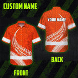 Hi Vis Hawaiian Shirt Reflective Tapes Orange White Polynesian Custom Name Safety Workwear For Workers, Truckers, Operators