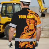 Hi Vis Hawaiian Shirt Reflective Tapes Orange Yellow Neon Polynesian Tribal Custom Name Safety Workwear For Workers, Truckers, Operators