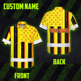 Hi Vis Hawaiian Shirt Reflective Tapes Orange Yellow US Flag Custom Name Safety Workwear For Workers, Truckers, Operators