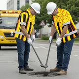 Hi Vis Hawaiian Shirt Reflective Tapes Orange Yellow US Flag Custom Name Safety Workwear For Workers, Truckers, Operators