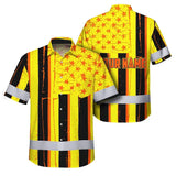 Hi Vis Hawaiian Shirt Reflective Tapes Orange Yellow US Flag Custom Name Safety Workwear For Workers, Truckers, Operators