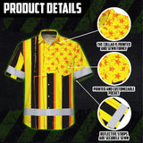 Hi Vis Hawaiian Shirt Reflective Tapes Orange Yellow US Flag Custom Name Safety Workwear For Workers, Truckers, Operators