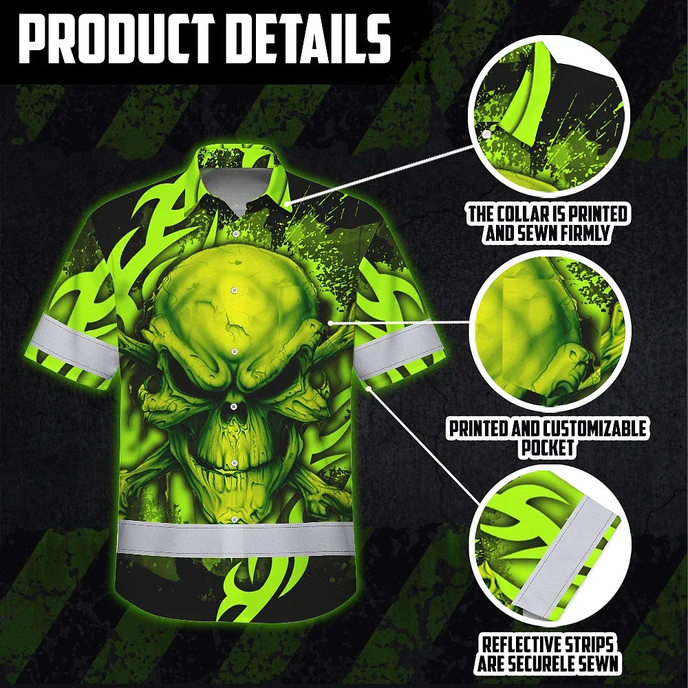 Hi Vis Hawaiian Shirt Reflective Tapes Paint Flakes Skull Custom Name Safety