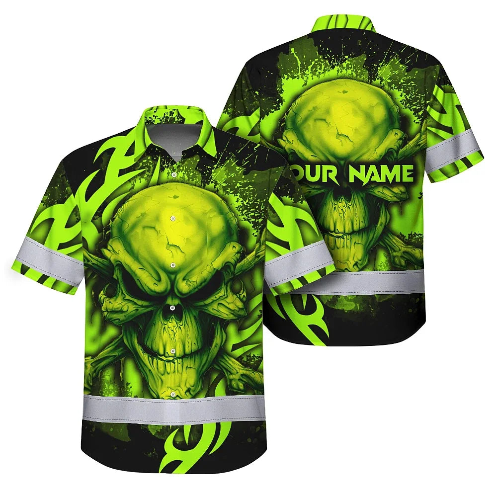 Hi Vis Hawaiian Shirt Reflective Tapes Paint Flakes Skull Custom Name Safety