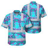 Hi Vis Hawaiian Shirt Reflective Tapes Pink And Blue Neon Frog Custom Name Safety Workwear For Workers, Truckers, Operators
