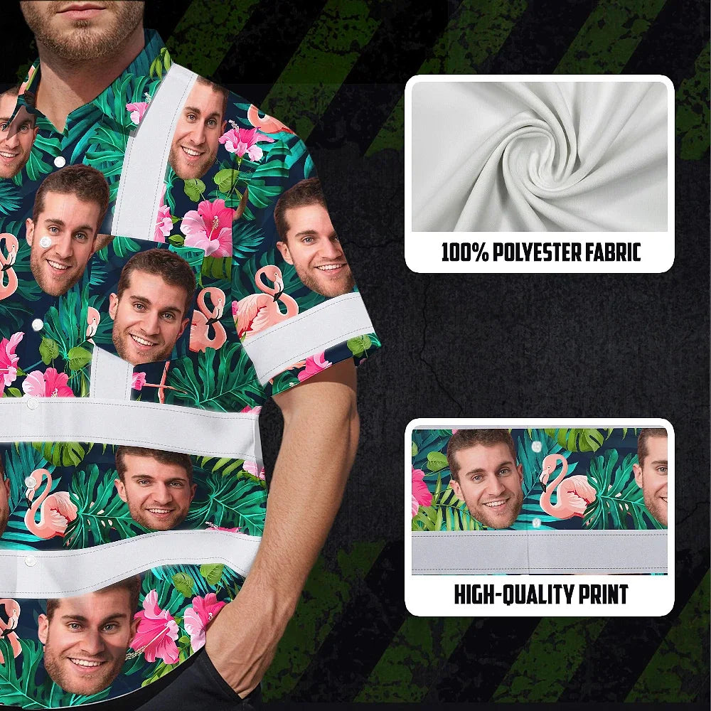 Hi Vis Hawaiian Shirt Reflective Tapes Pink And Green 2 Custom Name And Image Safety Workwear For Workers, Truckers, Operators