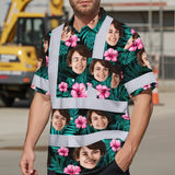 Hi Vis Hawaiian Shirt Reflective Tapes Pink And Green Custom Name And Image Safety Workwear For Workers, Truckers, Operators