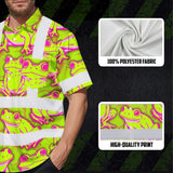 Hi Vis Hawaiian Shirt Reflective Tapes Pink And Lime Neon Frog Custom Name Safety Workwear For Workers, Truckers, Operators