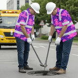 Hi Vis Hawaiian Shirt Reflective Tapes Pink And Violet Neon Frog Custom Name Safety Workwear For Workers, Truckers, Operators