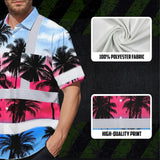 Hi Vis Hawaiian Shirt Reflective Tapes Pink Blue Coconut Tree Custom Name Safety Workwear For Workers, Truckers, Operators