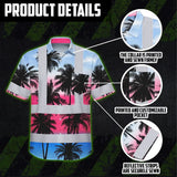 Hi Vis Hawaiian Shirt Reflective Tapes Pink Blue Coconut Tree Custom Name Safety Workwear For Workers, Truckers, Operators