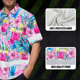 Hi Vis Hawaiian Shirt Reflective Tapes Pink Blue Flower Drink Tropical Cocktail Beer Print Custom Name Safety Workwear For Workers, Truckers, Operators