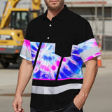 Hi Vis Hawaiian Shirt Reflective Tapes Pink Blue Tie Dye Custom Name Safety Workwear For Workers, Runners, Cyclists