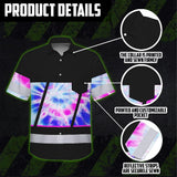 Hi Vis Hawaiian Shirt Reflective Tapes Pink Blue Tie Dye Custom Name Safety Workwear For Workers, Runners, Cyclists
