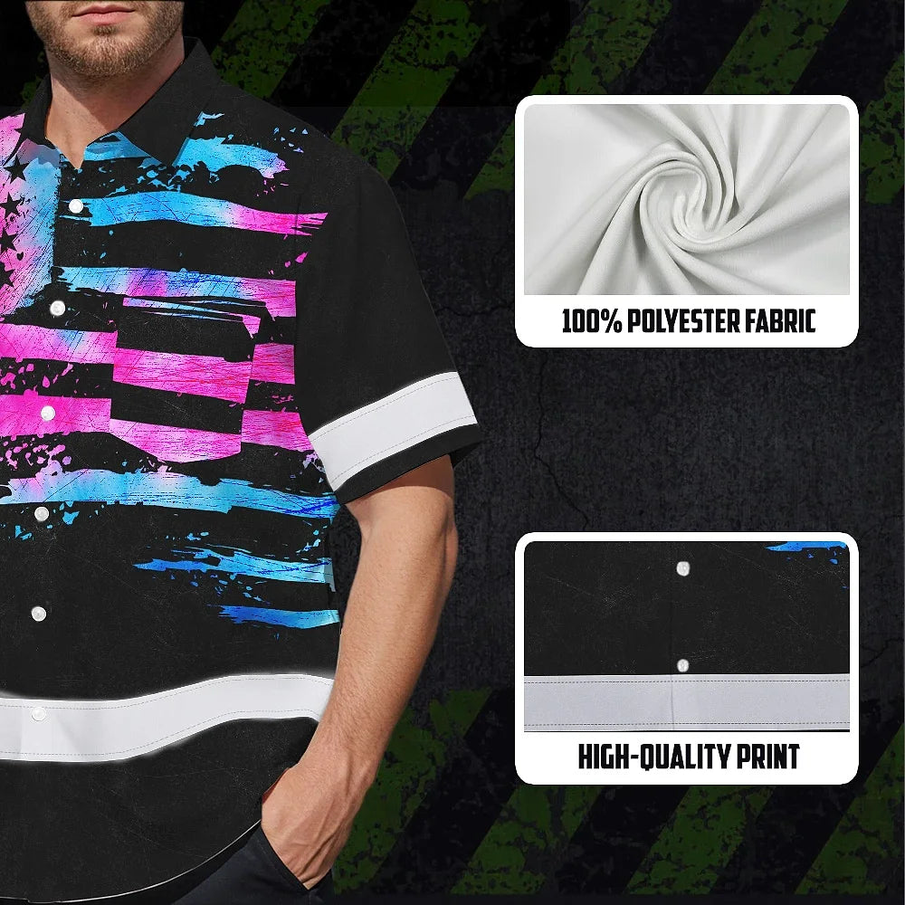 Hi Vis Hawaiian Shirt Reflective Tapes Pink Blue Tie Dye US Flag Custom Name