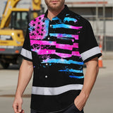 Hi Vis Hawaiian Shirt Reflective Tapes Pink Blue Tie Dye US Flag Custom Name