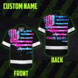 Hi Vis Hawaiian Shirt Reflective Tapes Pink Blue Tie Dye US Flag Custom Name