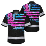 Hi Vis Hawaiian Shirt Reflective Tapes Pink Blue Tie Dye US Flag Custom Name