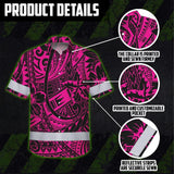 Hi Vis Hawaiian Shirt Reflective Tapes Pink Flower Hawaiian Polynesian Tribal Custom Name Safety Workwear For Workers, Runners, Cyclists