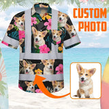 Hi Vis Hawaiian Shirt Reflective Tapes Pink Flowers Custom Name And Pet Image Safety Workwear For Workers, Truckers, Operators