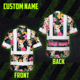 Hi Vis Hawaiian Shirt Reflective Tapes Pink Flowers Custom Name And Pet Image Safety Workwear For Workers, Truckers, Operators