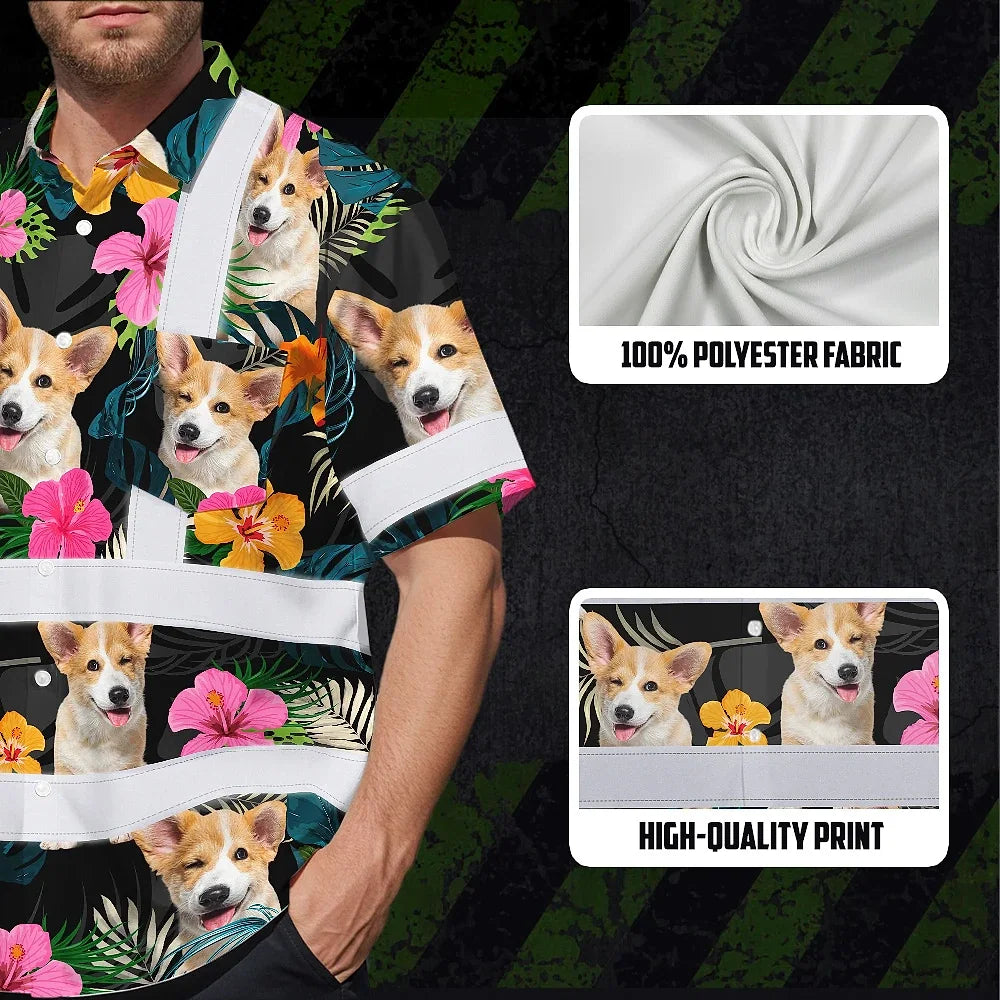 Hi Vis Hawaiian Shirt Reflective Tapes Pink Flowers Custom Name And Pet Image Safety Workwear For Workers, Truckers, Operators