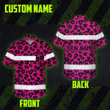 Hi Vis Hawaiian Shirt Reflective Tapes Pink Leopard Custom Name Safety Workwear For Workers, Truckers, Operators