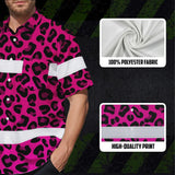 Hi Vis Hawaiian Shirt Reflective Tapes Pink Leopard Safety Workwear For Workers, Truckers, Operators