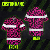 Hi Vis Hawaiian Shirt Reflective Tapes Pink Leopard Safety Workwear For Workers, Truckers, Operators