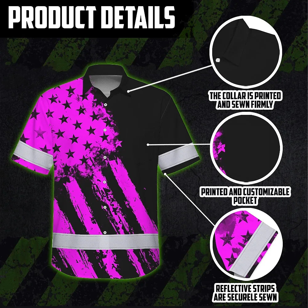 Hi Vis Hawaiian Shirt Reflective Tapes Pink Neon And Black US Flag