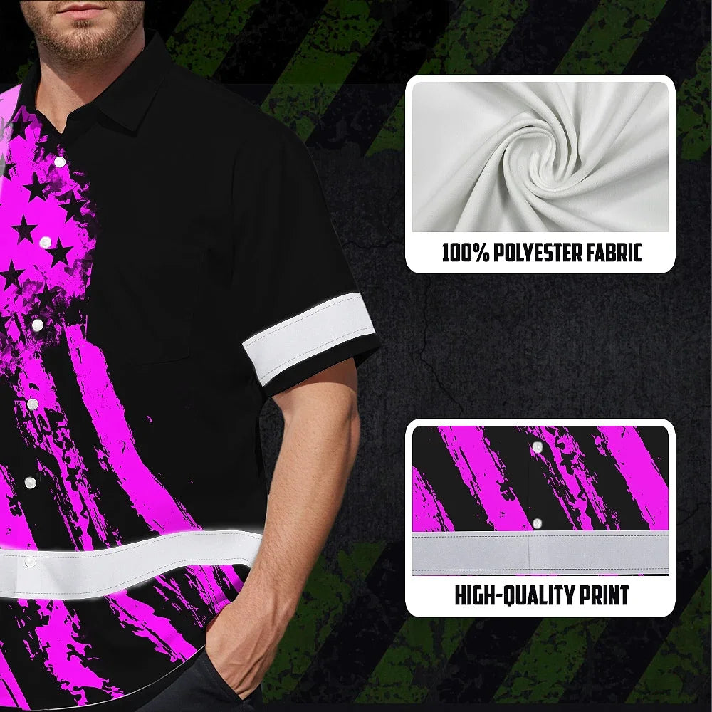 Hi Vis Hawaiian Shirt Reflective Tapes Pink Neon And Black US Flag