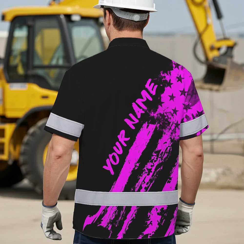 Hi Vis Hawaiian Shirt Reflective Tapes Pink Neon And Black US Flag