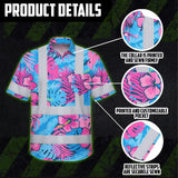 Choose Pack Hi Vis Hawaiian Shirt Reflective Tapes Pink Neon And Blue Flowers Custom Name Safety Workwear For Workers, Truckers, Operators