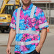 Pink Neon And Blue Flowers Hi-Vis Hawaiian Shirt