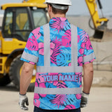 Choose Pack Hi Vis Hawaiian Shirt Reflective Tapes Pink Neon And Blue Flowers Custom Name Safety Workwear For Workers, Truckers, Operators