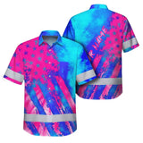 Hi Vis Hawaiian Shirt Reflective Tapes Pink Neon And Blue US Flag Custom