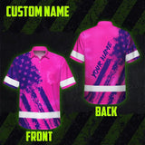 Hi Vis Hawaiian Shirt Reflective Tapes Pink Neon And Violet US Flag Custom Name