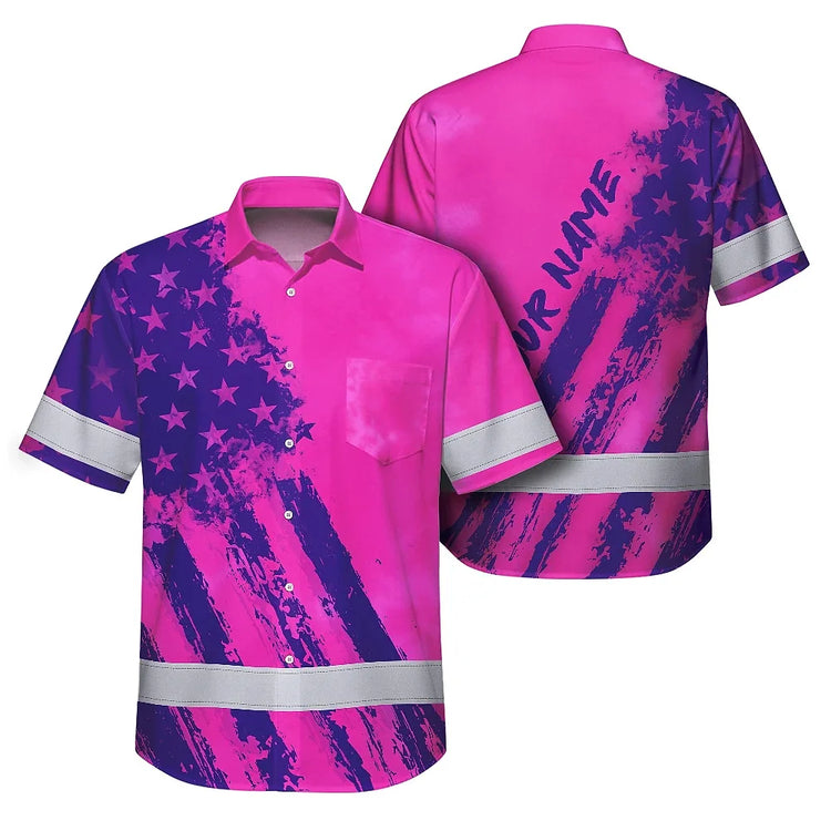 Pink Neon And Violet US Flag Hi-Vis Hawaiian Shirt