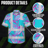 Hi Vis Hawaiian Shirt Reflective Tapes Pink Neon Blue Bird of Paradise Custom Name Safety Workwear For Workers, Truckers, Operators