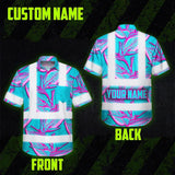 Hi Vis Hawaiian Shirt Reflective Tapes Pink Neon Blue Bird of Paradise Custom Name Safety Workwear For Workers, Truckers, Operators