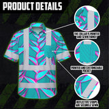 Hi Vis Hawaiian Shirt Reflective Tapes Pink Neon Blue Heliconia Custom Name Safety Workwear For Workers, Truckers, Operators