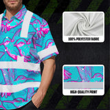 Hi Vis Hawaiian Shirt Reflective Tapes Pink Neon Blue Hummingbird Custom Name Safety Workwear For Workers, Truckers, Operators