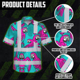 Hi Vis Hawaiian Shirt Reflective Tapes Pink Neon Blue Parrot Custom Name Safety Workwear For Workers, Truckers, Operators