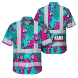 Hi Vis Hawaiian Shirt Reflective Tapes Pink Neon Blue Parrot Custom Name Safety Workwear For Workers, Truckers, Operators