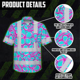 Hi Vis Hawaiian Shirt Reflective Tapes Pink Neon Blue Plumeria Custom Name Safety Workwear For Workers, Truckers, Operators